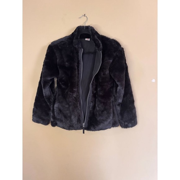 Plush Black Faux Fur Zip-Up Jacket Cozy Winter Coat Kids girls sz 10-12 - Picture 2 of 5
